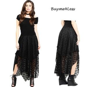 Gypsy Gothic Steampunk Ruffle Lace Long Maxi Skirt